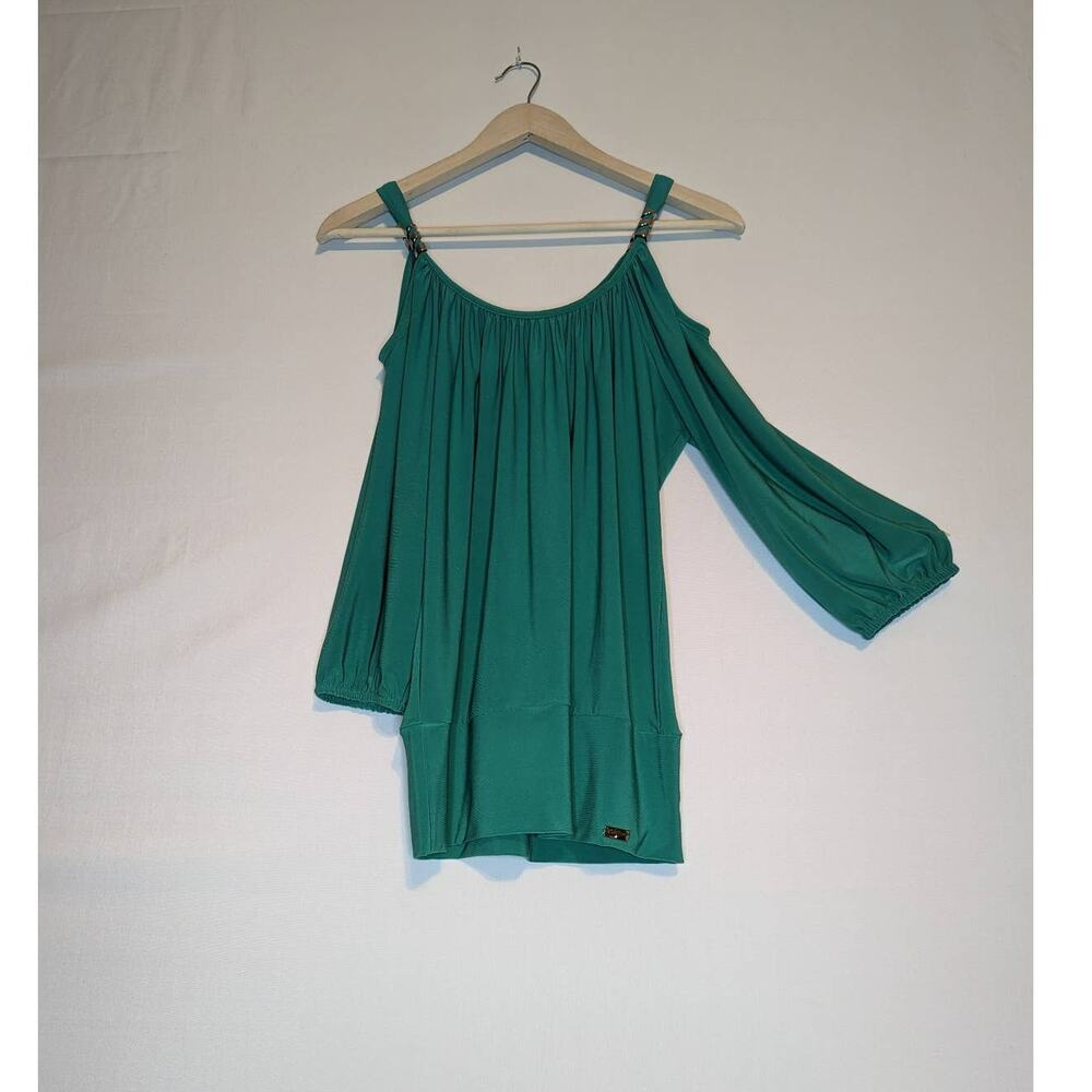 Cartise off the should flowy emerald green 3/4 sleeves blouse womens small